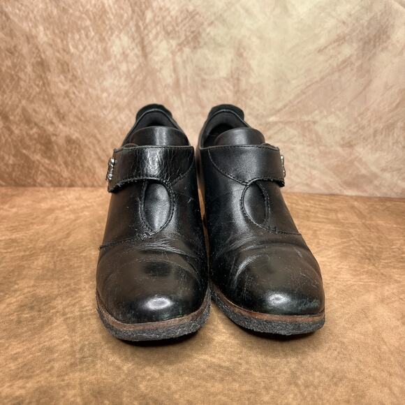 Earth Zanza Black Wedge Heel Mary Jane Clogs Shoes Leather Goth Euro Indie Y2K - Picture 8 of 10